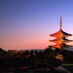 京都　東山の八坂の塔と夕焼け